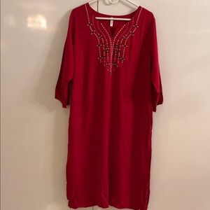 Red Embellished Tunic Dress